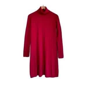 Uniqlo Red Cashmere Blend Turtleneck Cable Knit Sweater Dress Size S